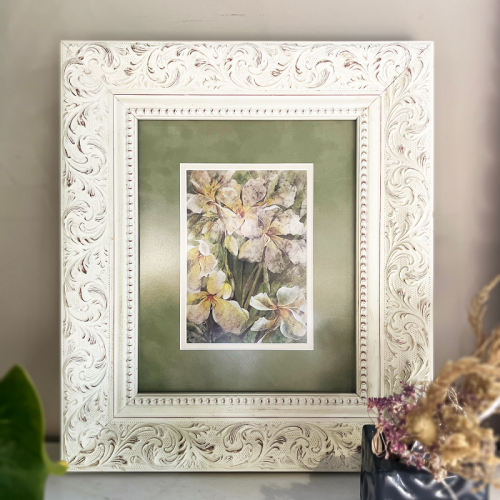 Wooden frame with velvet passepartout „Lilies”